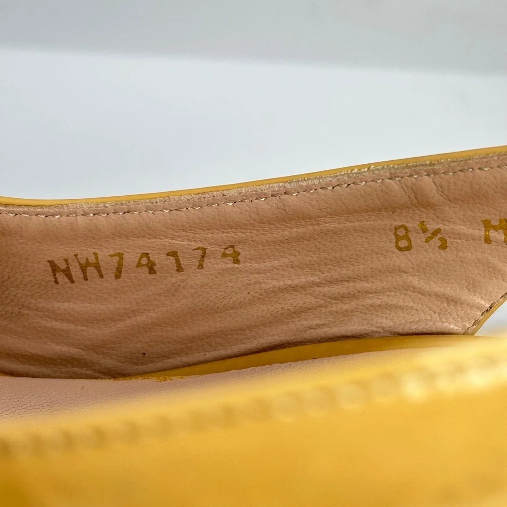 Stuart Weitzman Espadrille Peep Toe Wedge Heels Sandals Camel Tan Patent Leather - Picture 5 of 15